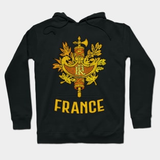 France  // Faded Style Coat of Arms Emblem Design Hoodie